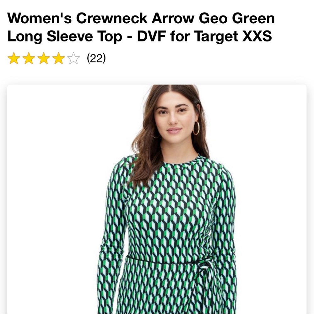 Women’s Crewneck Arrow Geo Green Long Sleeve Top - DVF for Target size XXS